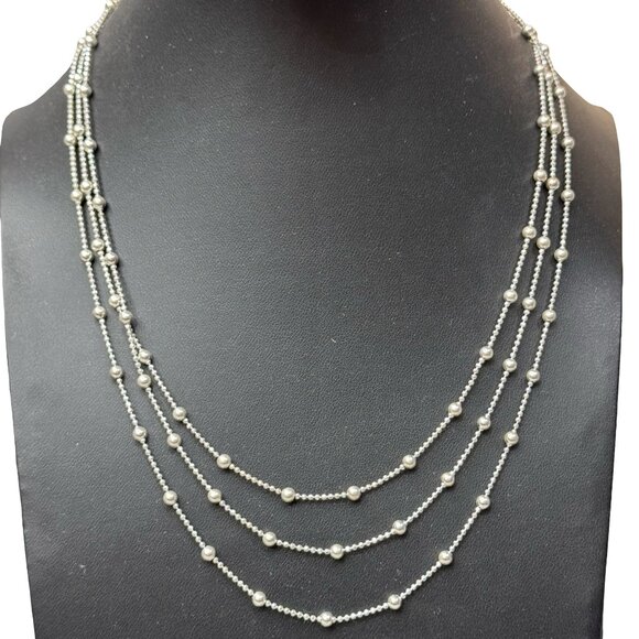 Ross-Simons Sterling Silver Triple Strand Beaded Necklace With Box SOLD OUT - Picture 3 of 13